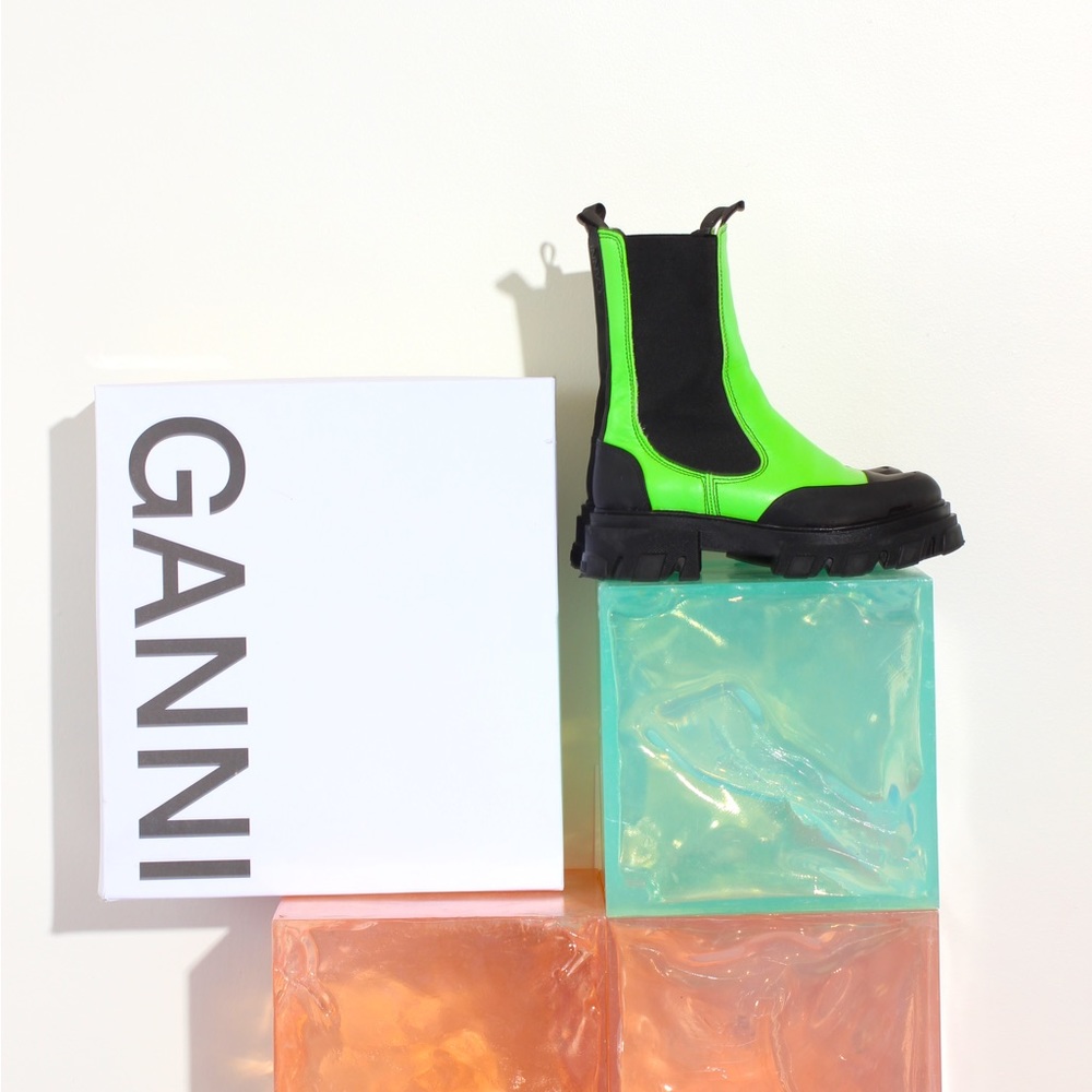 Ganni Flash Green Mid Chelsea Boot Size 37